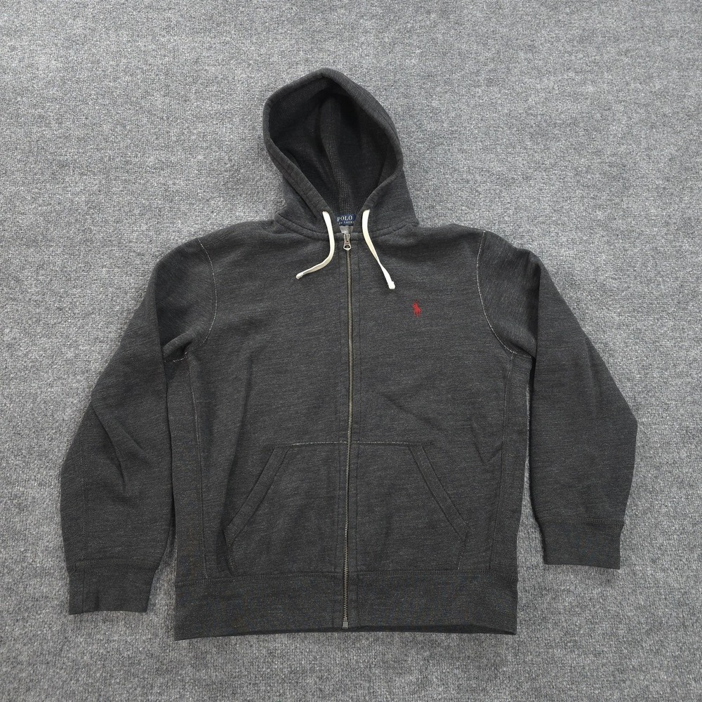 Polo Ralph Lauren Hoodie Mens‎ Large Gray Full Zip Fleece Pony Logo Thermal Hood
